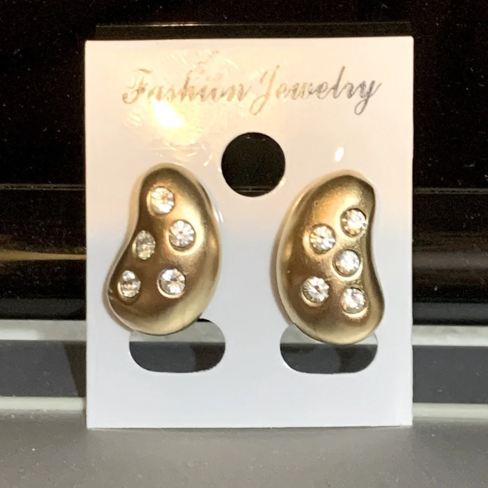 Gold Tone Nugget & Crystal Post Earrings